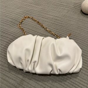 Elegant White Clutch with Gold Chain